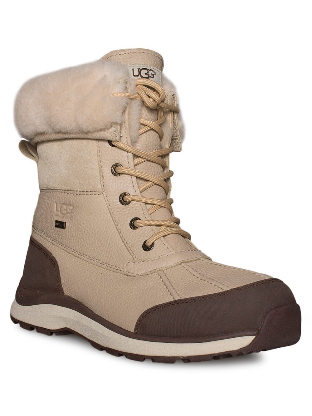 UGG Women's Tan and Brown Shearling-Trim Winter Lace-Up Boot